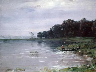 Paysage avec bateau, soir