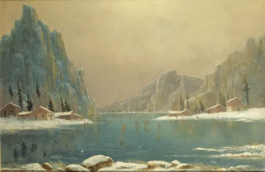 Patineurs sur un lac