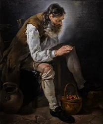 Hiver. Vieil homme se réchauffant les mains à un brasero, vers 1747 (Huile sur toile)
