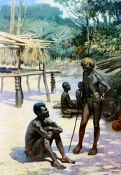 Un abri à ignames et des indigènes, Espiritu Santo, Nouvelles-Hébrides, 1908