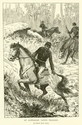 Un natif australien suivant une piste (gravure)
