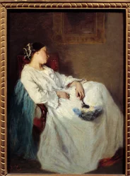 Femme assise endormie