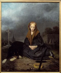 Jeune fille au cimetière. Peinture par Octave Tassaert (1800-1874) 1840 Bayonne, Musée Bonnat