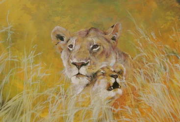 Mother and Baby I (Lions) 1995 (encres, acryliques et crayons sur papier)