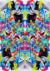 Motif floral bleu rouge jaune Zen, 2023