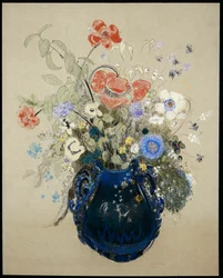 Un vase de fleurs bleues, vers 1905-08
