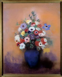 Anémones et lilas dans un vase bleu par Odilon Redon (1840-1916)