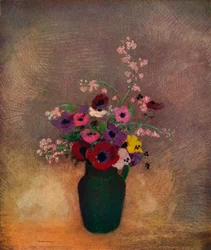 Fleurs dans un vase vert, c1910