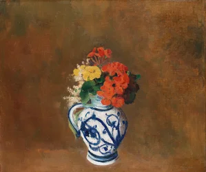 Fleurs dans un vase bleu, vers 1900