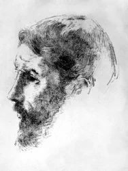 Peintre français Pierre Bonnard (1867-1947) en 1902, lithographie d
