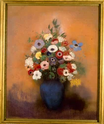 Grand bouquet au vase bleu