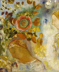 Deux jeunes filles parmi les fleurs