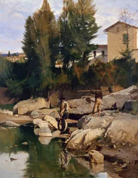 Renaioli (chercheurs de sable) sur la rivière Mugnone