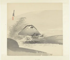 Paysage fluvial avec maison et roue à eau
