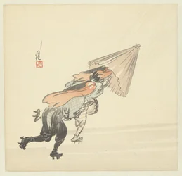 Deux musiciens courant sous la pluie