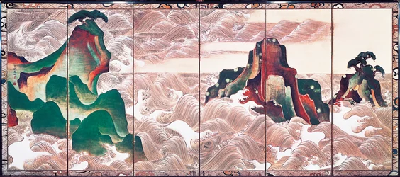 Vagues à Matsushima, paravent à six panneaux par Korin Ogata (1658-1716)