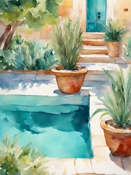 Jardin méditerranéen au bord de la piscine