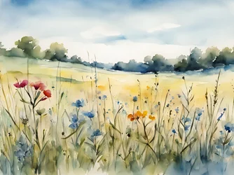 Champ de fleurs sauvages, aquarelle