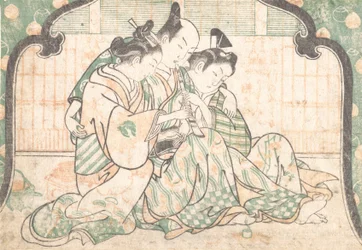 Un jeune homme assis entre deux femmes, vers 1749