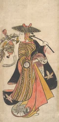 Acteur Sanogawa Ichimatsu 1722-1763 en tant que courtisane pendant le festival de Tanabata, vers 1730