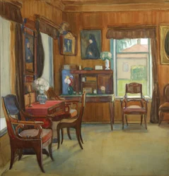 Intérieur de la maison dans le village de Chegodayevo, années 1900