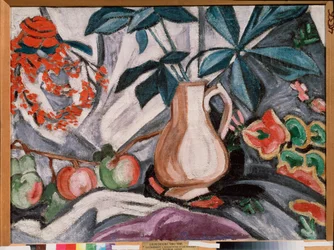 Nature morte avec un vase et des pommes