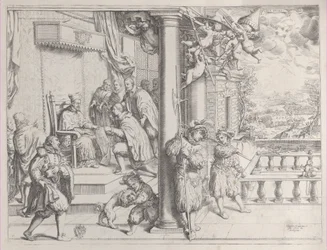 Un jeune homme présentant sa thèse au cardinal Aldobrandini, 1620