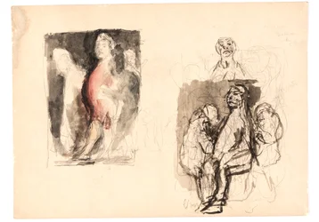 Divers croquis, y compris un croquis coloré pour "Diogène"