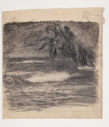 Cheval cabré sur mer ou nuages
