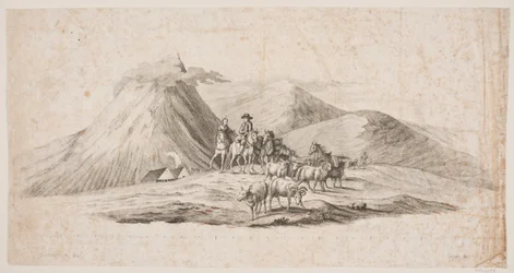 Paysage islandais avec moutons et cavaliers