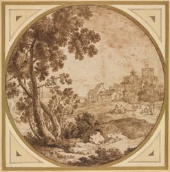 Paysage avec bâtiments et figures