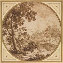 Paysage avec bâtiments et figures, seconde moitié des années 1600