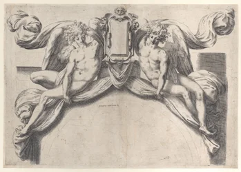 Deux anges soutenant une cartouche ou un bouclier