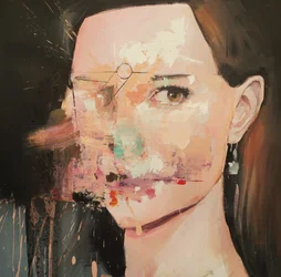 Natalie Portman déformée, 2019-25 (acrylique, pastel et huile sur toile)