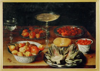 Artichauts, fruits et coupes (peinture)