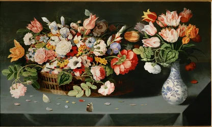 Nature morte avec fleurs et papillons (huile sur bois)