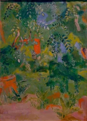 Maison rouge dans la verdure