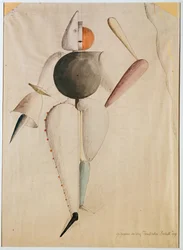 Conception de costume pour le Ballet Triadique, par Schlemmer, Oskar (1888-1943). Aquarelle sur papier