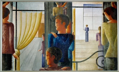 Groupe de douze avec intérieur (peinture sur toile)