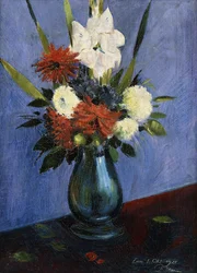 Vase de Fleurs avec Gladioles et Dahlias