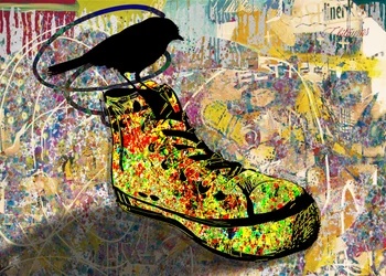 Oiseau aux baskets colorées