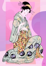 Une géisha élégante à genoux