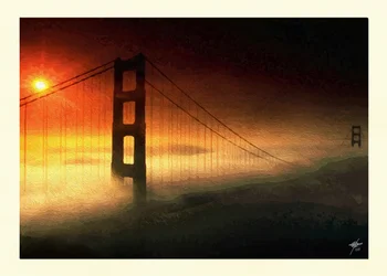 Le brouillard au coucher du soleil sur le Golden Gate