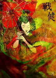 Geisha au parapluie japonais