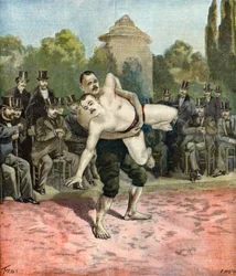 Démonstration des lutteurs Pierri et Usouf Ismaillolo, 1895 (Illustration)