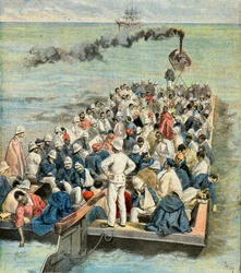 Embarquement sur le navire hôpital des blessés de l
