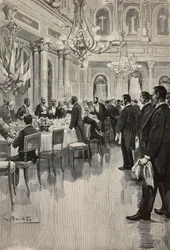 Diplomates italiens trinquant ensemble, Paris, France, gravure d