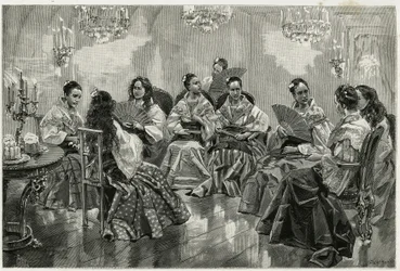 Foire commerciale chinoise, Daraga, Philippines. Gravure pour illustrer l