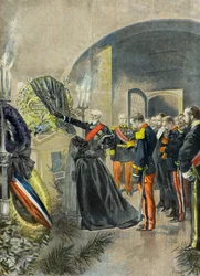 Nicolas 2 dépose une couronne sur la tombe de Sadi Carnot au Panthéon, Paris1896 (Gravure)