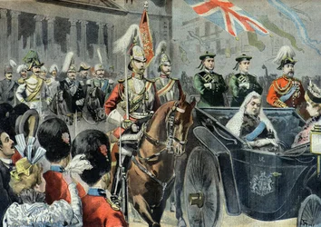 Jubilé de diamant de la reine Victoria, le cortège dans les rues de Londres en 1897 (Gravure)
